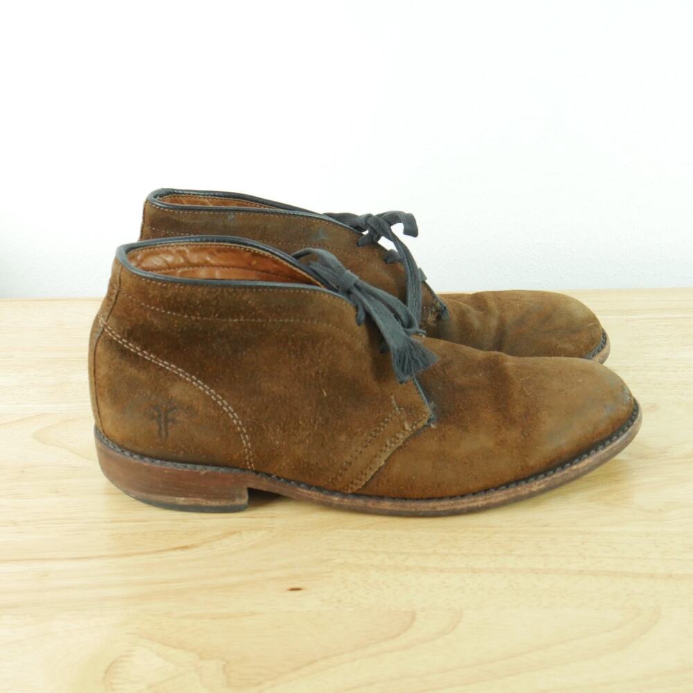 FRYE Men's Chukka Boots 9B Brown Suede USA Made‎ Lace Up Shoes Desert Patina
